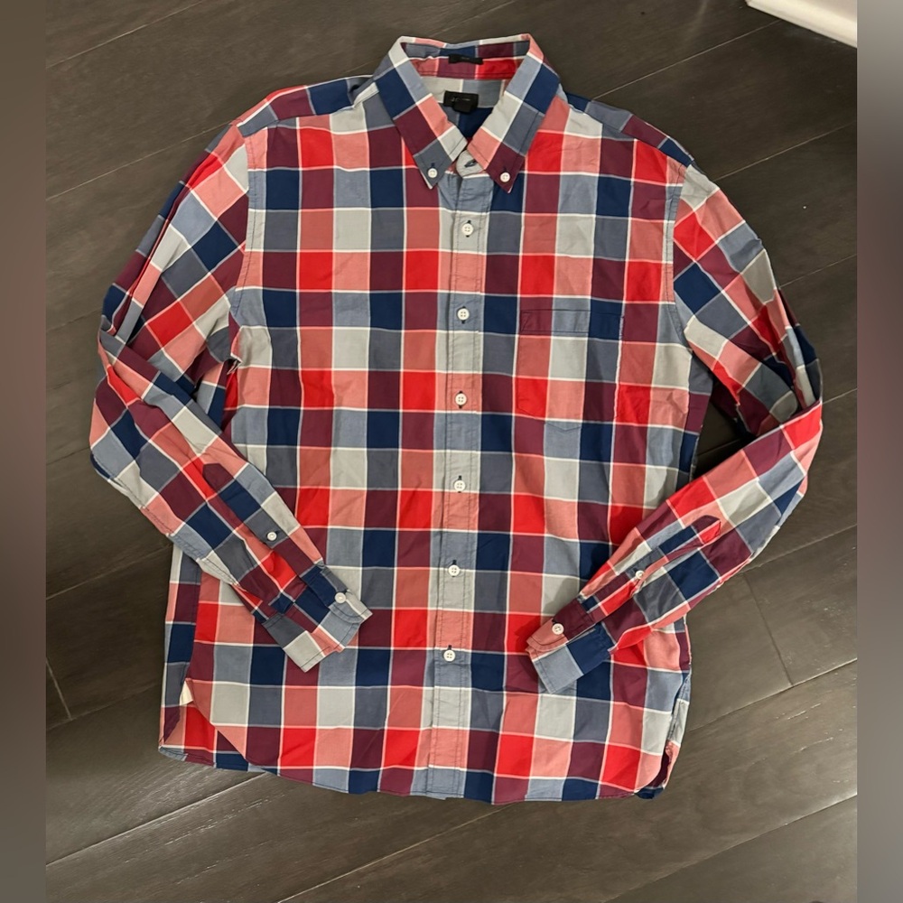 Men’s J. Crew Plaid Patriotic Button shirt Slim Size L
